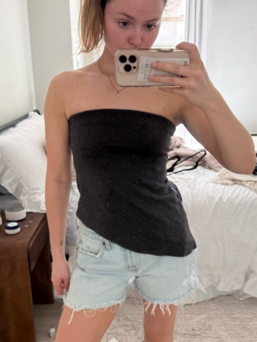 Zara Dark Gray Asymmetric Hem Strapless Top